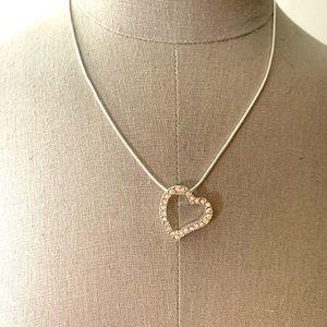 NWT silver heart necklace with Swarovski crystals rhodium silver